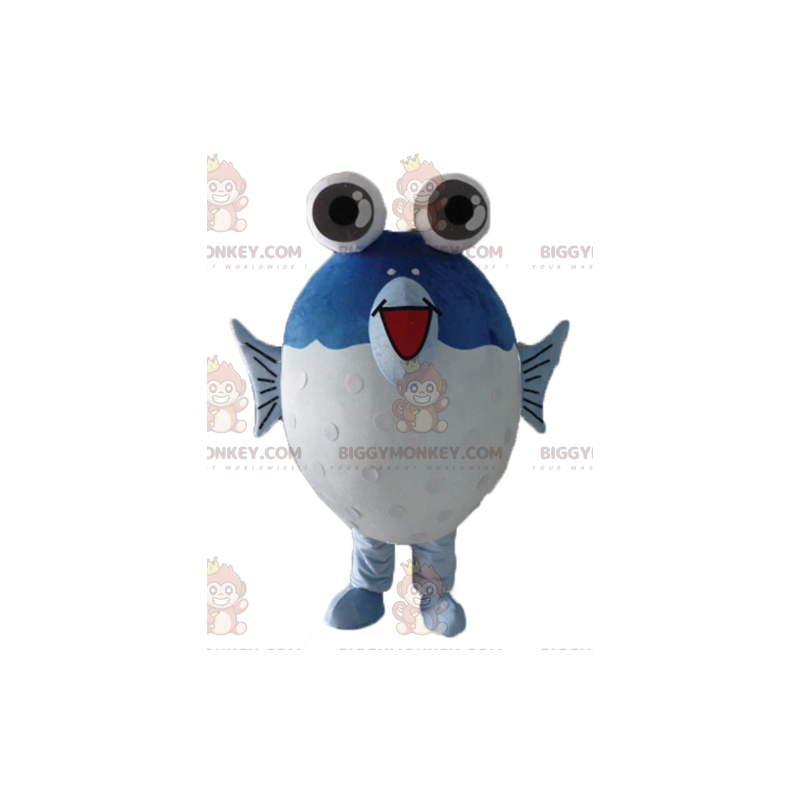 Kostým maskota BIGGYMONKEY™ Velká modrá a bílá ryba s velkýma