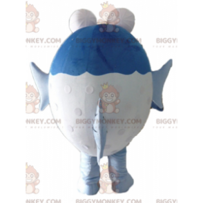 Στολή μασκότ BIGGYMONKEY™ Μεγάλο μπλε και λευκό ψάρι με μεγάλα