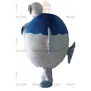 Costume de mascotte BIGGYMONKEY™ de gros poisson bleu et blanc