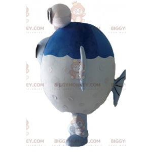 Traje de mascote BIGGYMONKEY™ Peixe grande azul e branco com