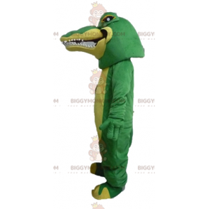 Disfraz de mascota cocodrilo verde y amarillo muy realista e