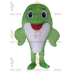 Dolphin BIGGYMONKEY™ Big Green and White Fish maskottiasu -