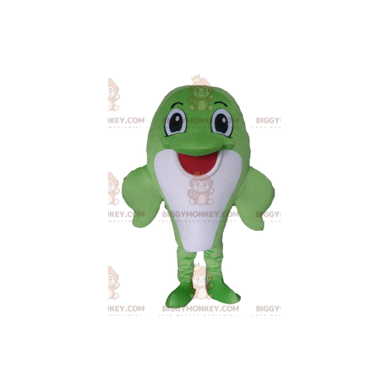 Dolphin BIGGYMONKEY™ Big Green og White Fish Mascot Costume -