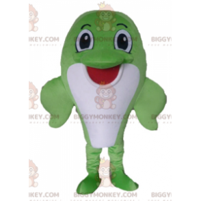 Dolphin BIGGYMONKEY™ Big Green og White Fish Mascot Costume -