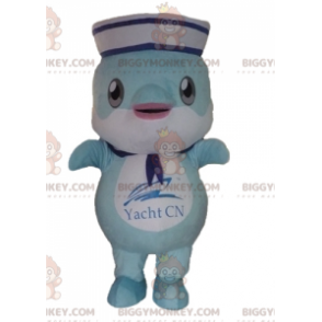 Blue Dolphin Fish BIGGYMONKEY™ Mascot Costume Dressed As Sailor