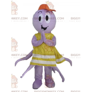 BIGGYMONKEY™ paarse octopus mascottekostuum met geel hesje -