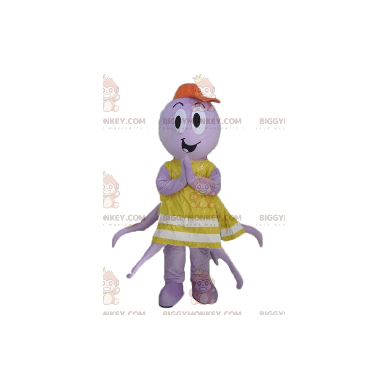 Traje de mascote de polvo roxo BIGGYMONKEY™ com colete amarelo