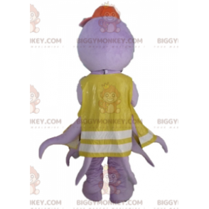 Traje de mascote de polvo roxo BIGGYMONKEY™ com colete amarelo