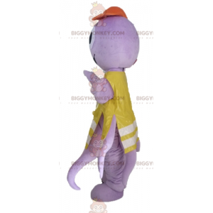 Traje de mascote de polvo roxo BIGGYMONKEY™ com colete amarelo