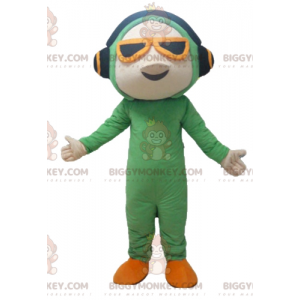 BIGGYMONKEY™ Mascot Costume of Man i grön jumpsuit med hörlurar
