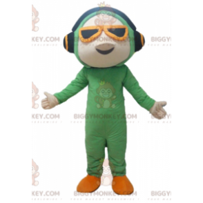 BIGGYMONKEY™ Mascot Costume of Man i grön jumpsuit med hörlurar