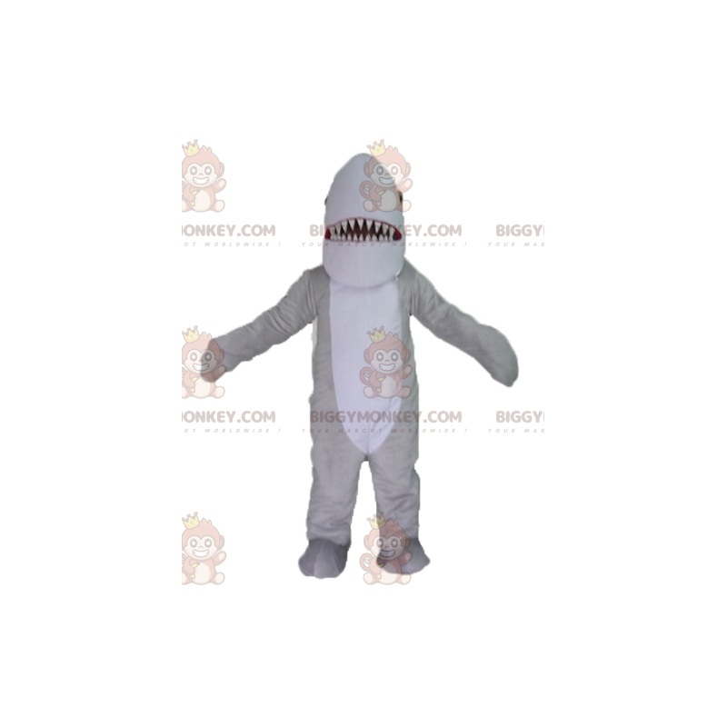 Costume de mascotte BIGGYMONKEY™ de requin gris et blanc