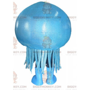 Traje de mascote de água-viva azul gigante sorridente