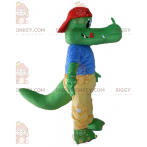 Costume da mascotte BIGGYMONKEY™ coccodrillo verde vestito di