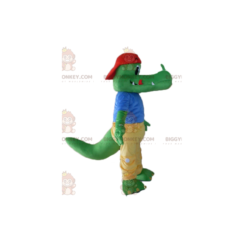 Costume da mascotte BIGGYMONKEY™ coccodrillo verde vestito di