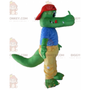 Green Crocodile BIGGYMONKEY™ Mascot Costume Dressed in Yellow