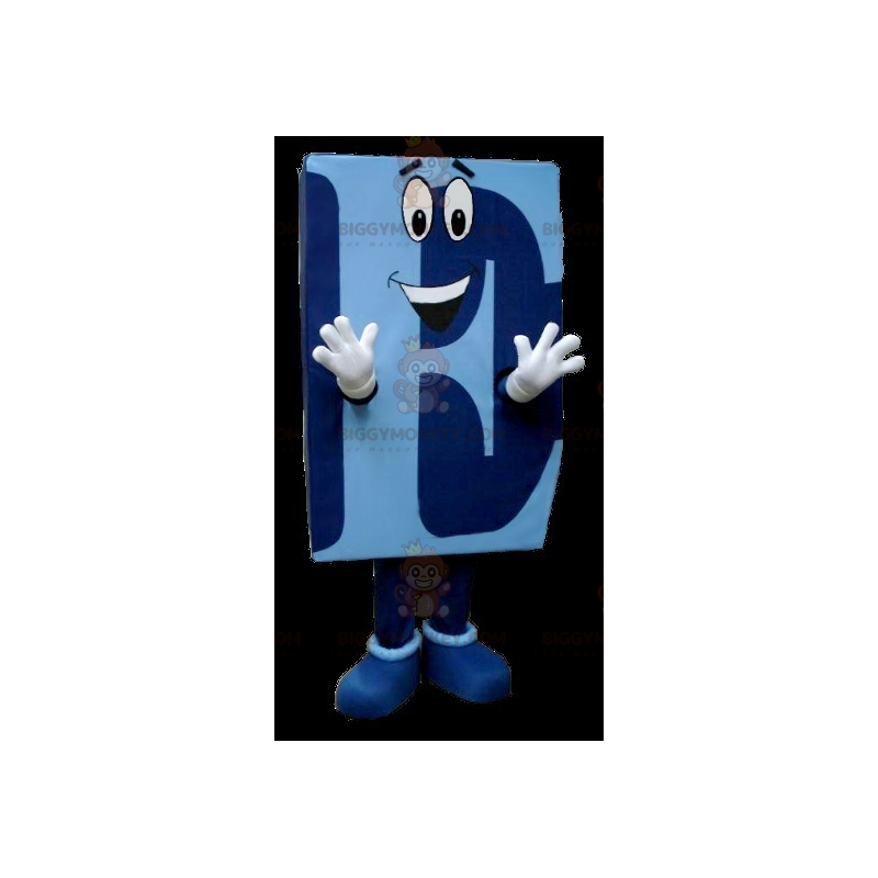 Traje de mascote BIGGYMONKEY™ em forma de E azul maiúsculo –