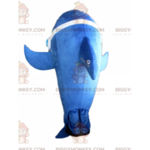 Costume da mascotte BIGGYMONKEY™ delfino blu e bianco gigante e