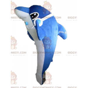 Costume de mascotte BIGGYMONKEY™ de dauphin bleu et blanc géant