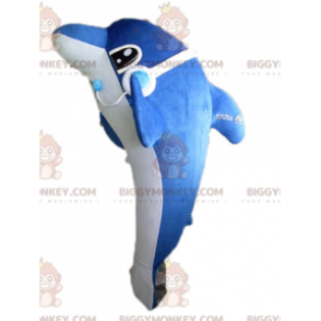 Costume da mascotte BIGGYMONKEY™ delfino blu e bianco gigante e