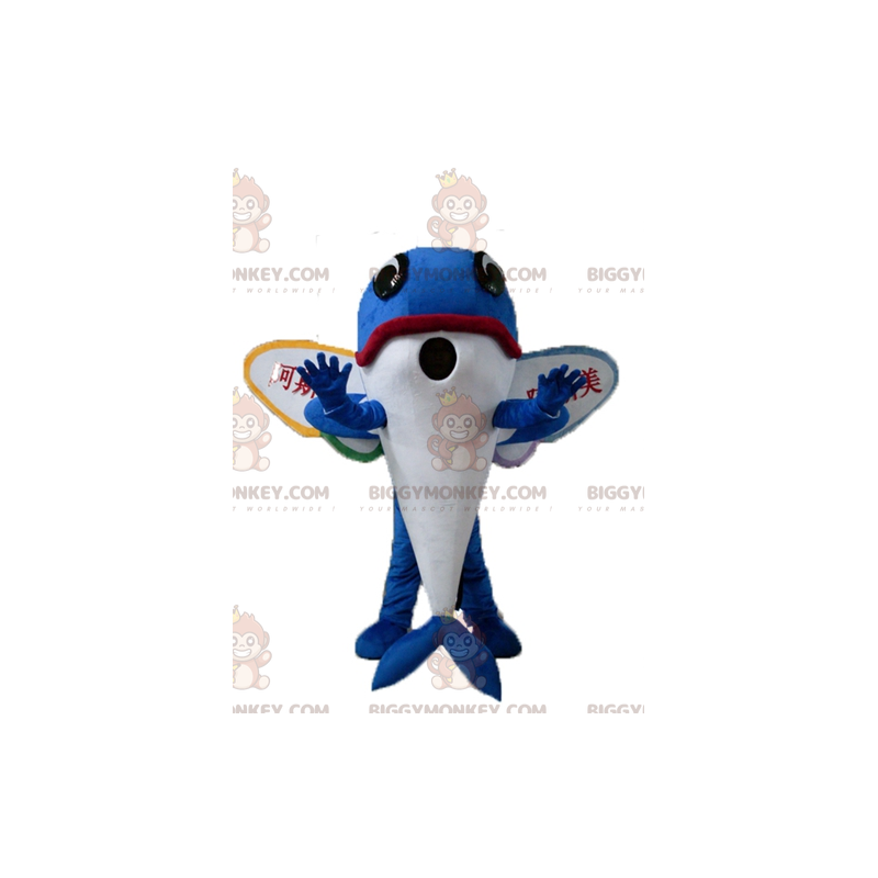 BIGGYMONKEY™ Maskotdräkt Blå delfin flygfisk med vingar -