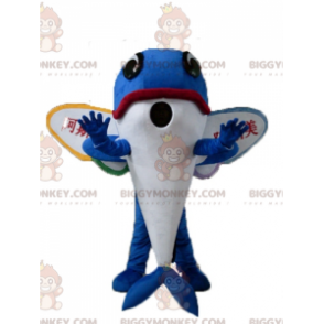 BIGGYMONKEY™ Mascot Costume Blue Dolphin Flying Fish with Wings