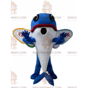 BIGGYMONKEY™ maskotkostume Blå delfin flyvefisk med vinger -