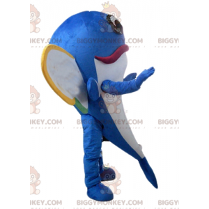 BIGGYMONKEY™ Mascot Costume Blue Dolphin Flying Fish with Wings