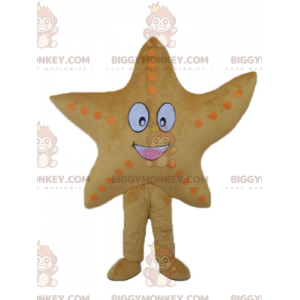 Traje de mascote gigante sorridente estrela do mar amarela