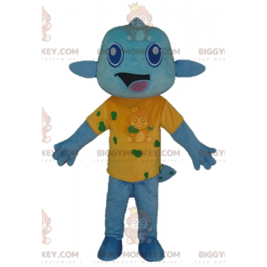 Blue Fish BIGGYMONKEY™-mascottekostuum met zeer lachend geel