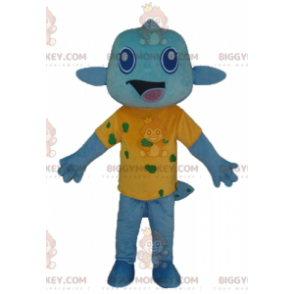Blue Fish BIGGYMONKEY™ Mascot Costume With Very Smiling Yellow