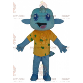 Costume da mascotte Blue Fish BIGGYMONKEY™ con maglietta gialla