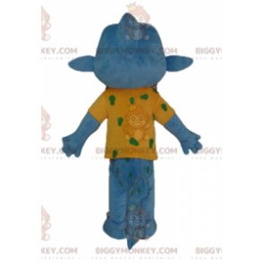 Costume da mascotte Blue Fish BIGGYMONKEY™ con maglietta gialla