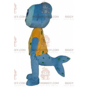 Blue Fish BIGGYMONKEY™ Mascot Costume With Very Smiling Yellow