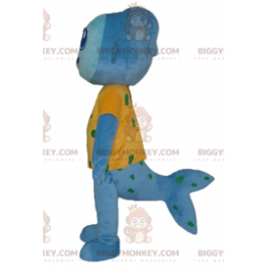 Costume da mascotte Blue Fish BIGGYMONKEY™ con maglietta gialla