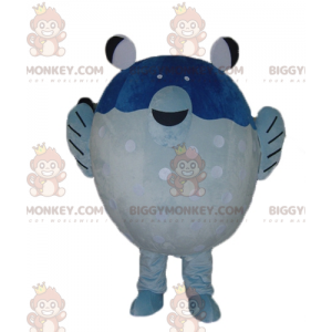 Big Giant blå och vit fisk BIGGYMONKEY™ maskotdräkt -