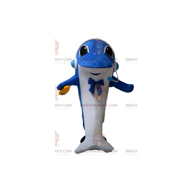 Costume de mascotte BIGGYMONKEY™ de dauphin bleu et blanc avec