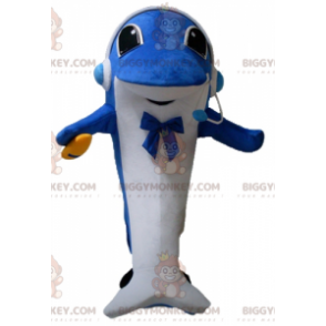 Blau-weißer Delphin BIGGYMONKEY™ Maskottchen-Kostüm mit