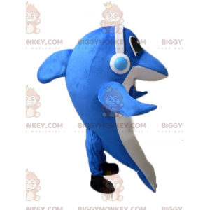 Blau-weißer Delphin BIGGYMONKEY™ Maskottchen-Kostüm mit