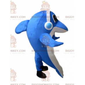 Blau-weißer Delphin BIGGYMONKEY™ Maskottchen-Kostüm mit