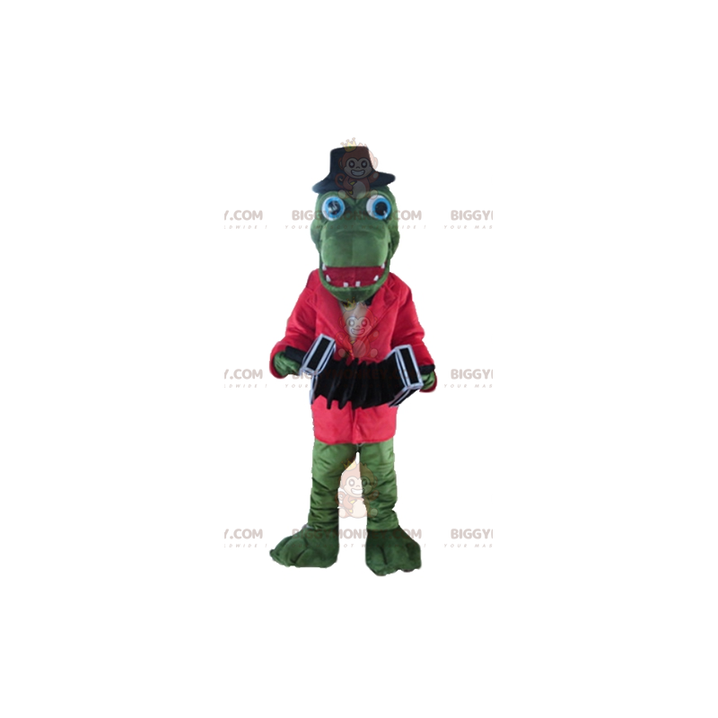 Green Crocodile BIGGYMONKEY™ Mascot Costume with Red Jacket and