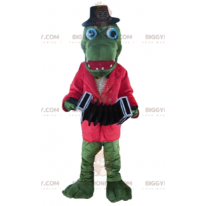 Green Crocodile BIGGYMONKEY™ Mascot Costume with Red Jacket and