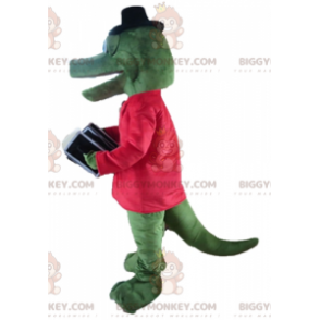 Green Crocodile BIGGYMONKEY™ Mascot Costume with Red Jacket and