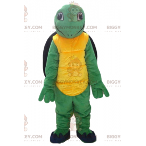 BIGGYMONKEY™ Amigável Sorridente Traje de Mascote Verde Amarelo