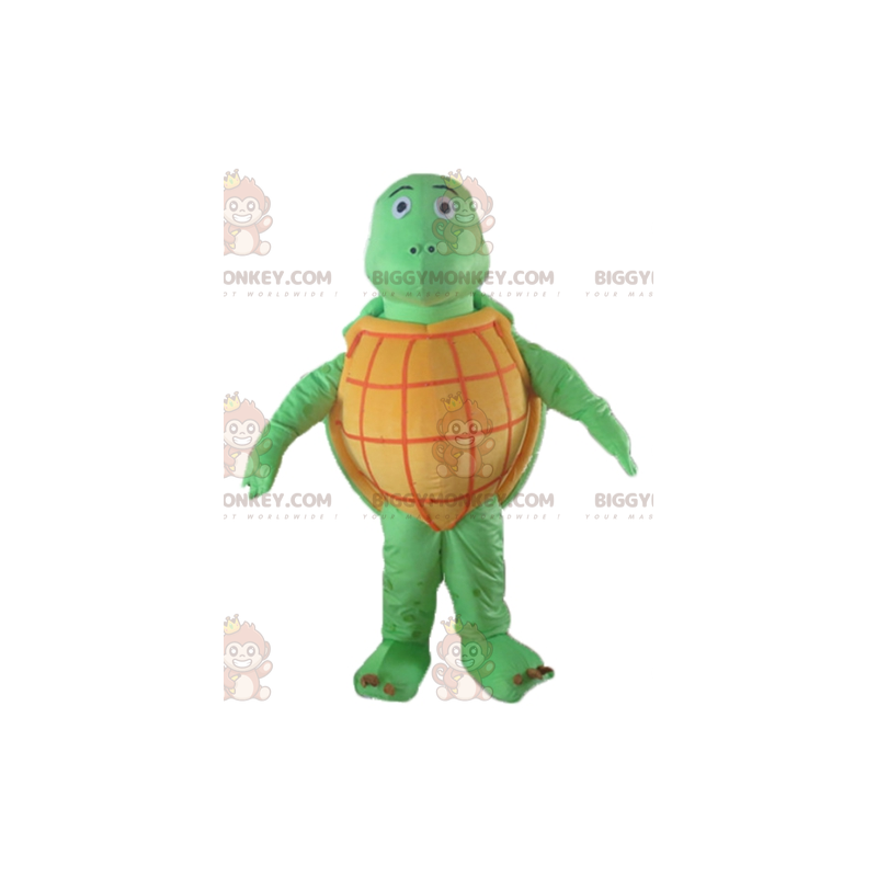 Traje de mascote BIGGYMONKEY™ de tartaruga verde e laranja de
