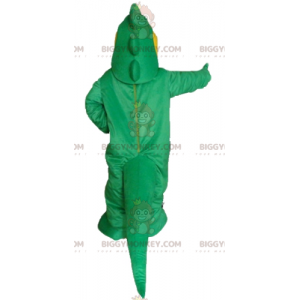 Traje de mascote de crocodilo gigante verde e amarelo