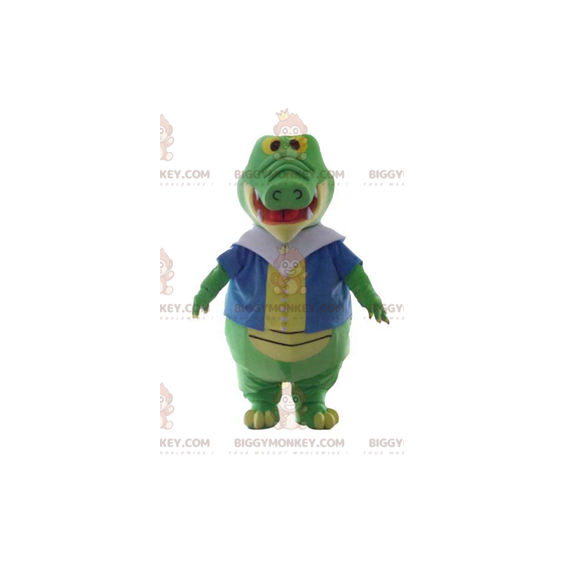 Grön och gul krokodil BIGGYMONKEY™ maskotdräkt med färgglad