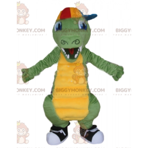 Traje de mascote de crocodilo verde e amarelo BIGGYMONKEY™ com