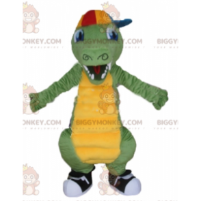 Traje de mascote de crocodilo verde e amarelo BIGGYMONKEY™ com