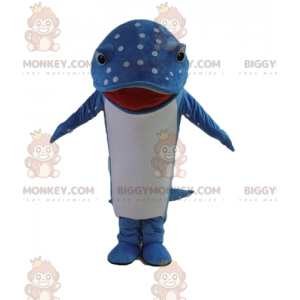 Blauw en wit polkadot dolfijnvis BIGGYMONKEY™ mascottekostuum -